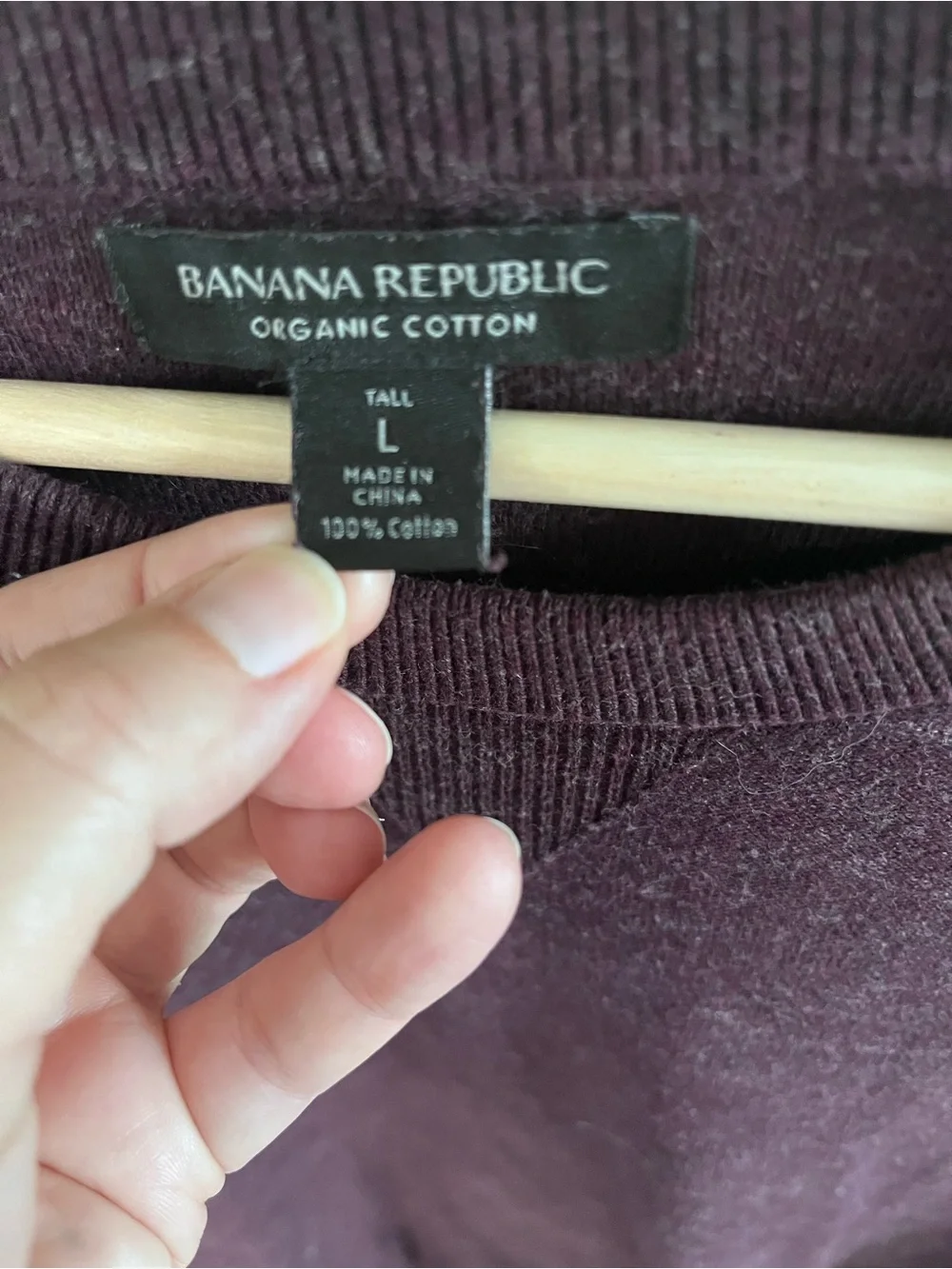 Banana Republic Mens Organic Cotton Crewneck Sweater Burgundy Heather Large Tall